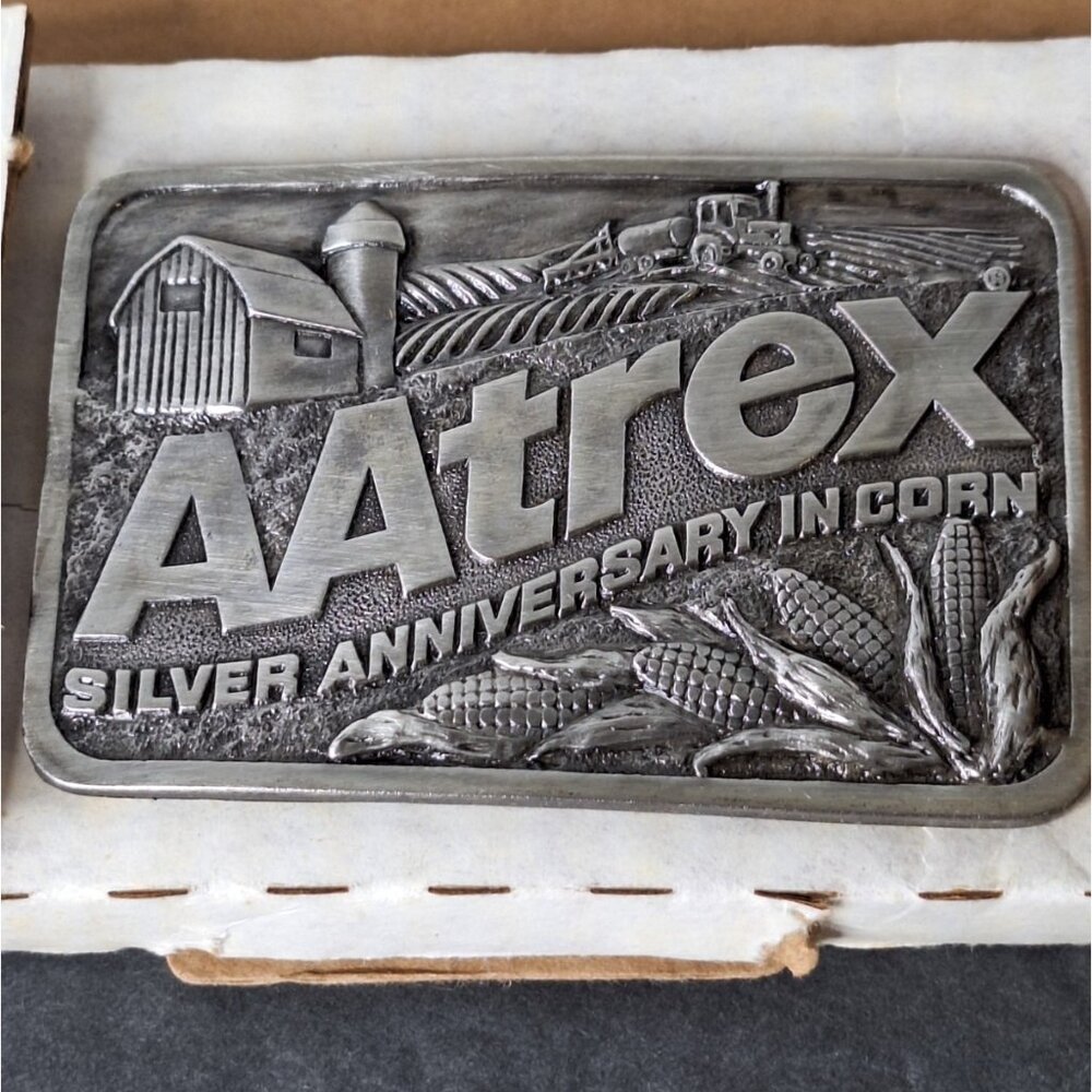 VTG AAtrex Silver Anniversary in Corn American Farmer Commemorative Belt Buckle